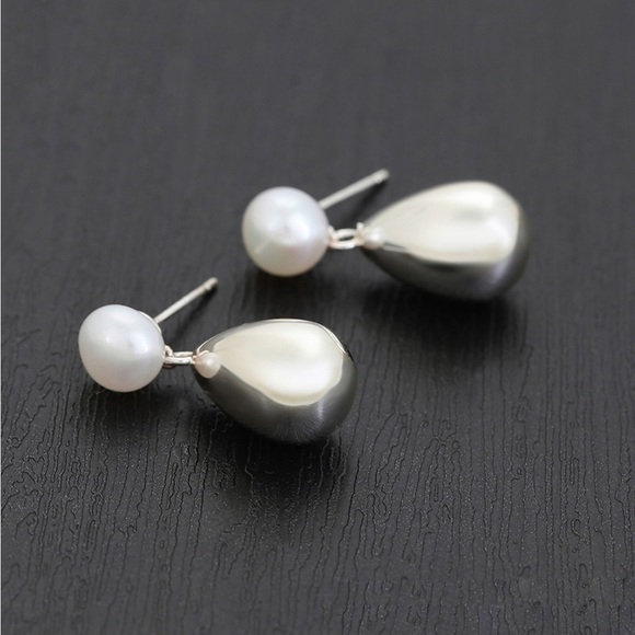 Tear Drop Earrings 925 Sterling Silver Mallorca Pearl Luxury Jewelry - Picture 1 of 10